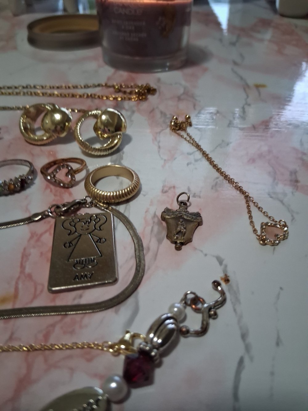Gold-Tone Religious Charm Necklace and Mixed Jewelry Set